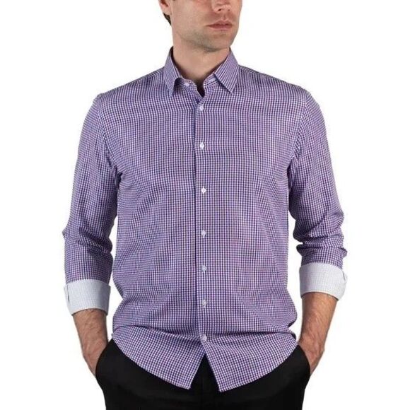 Nautica Mens Large 16-16.5 32/33 Purple Performance Slim Fit Dress Button Shirt - Picture 5 of 9